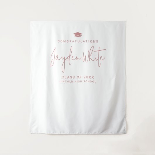 Pink Simple Modern Script Name Graduation Party タペストリー (正面)