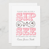 Pink SipとSeeパーティー |女の子の招待状 招待状 (正面/裏面)