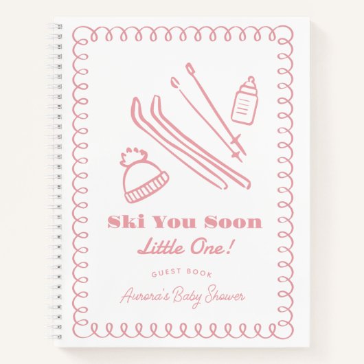 Pink Ski You Soon Boy Baby Shower Guest Book ノートブック (正面)