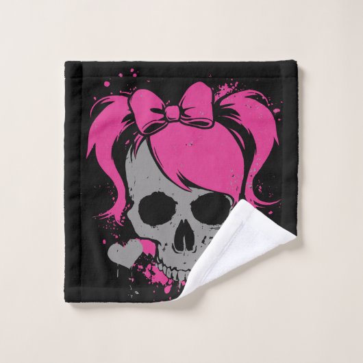 Pink Skull Girl – Dark Cute Style ウォッシュタオル (ウォッシュタオル)