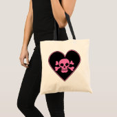 Pink Skull in Heart トートバッグ (正面(商品))