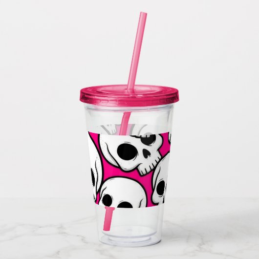 Pink Skull Pattern Acrylic Tumbler アクリルタンブラー (裏面)