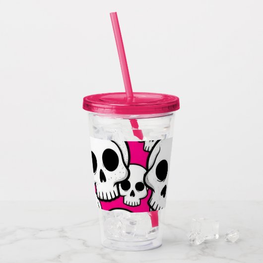 Pink Skull Pattern Acrylic Tumbler アクリルタンブラー (アイス正面)