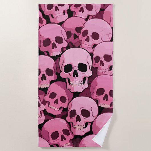 Pink Skull Pattern – Bold Gothic Design ビーチタオル (正面)