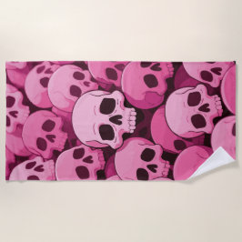 Pink Skull Pattern – Bold Pop Gothic Art ビーチタオル