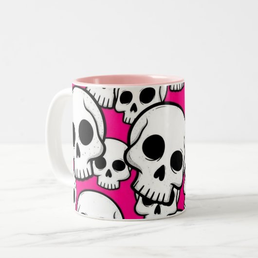 Pink Skull Pattern Coffee Mug ツートーンマグカップ (正面左)