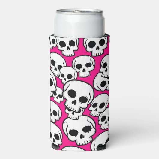 Pink Skull Pattern Foam Can/Bottle Cooler スリム缶クーラー (Seltzer正面)