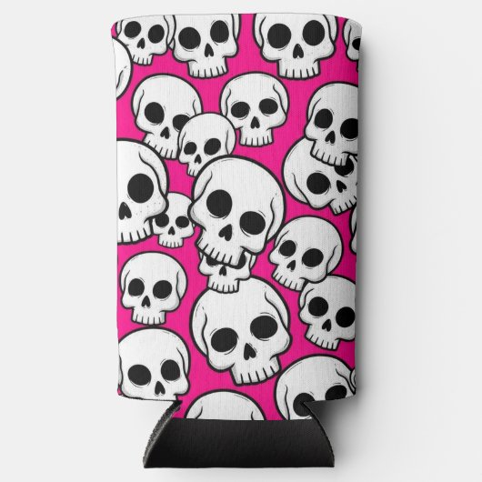 Pink Skull Pattern Foam Can/Bottle Cooler スリム缶クーラー (正面)