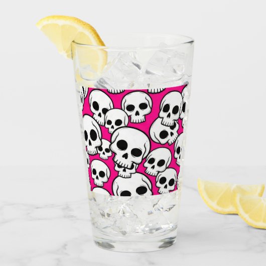 Pink Skull Pattern Glass Cup タンブラーグラス (アイス正面)