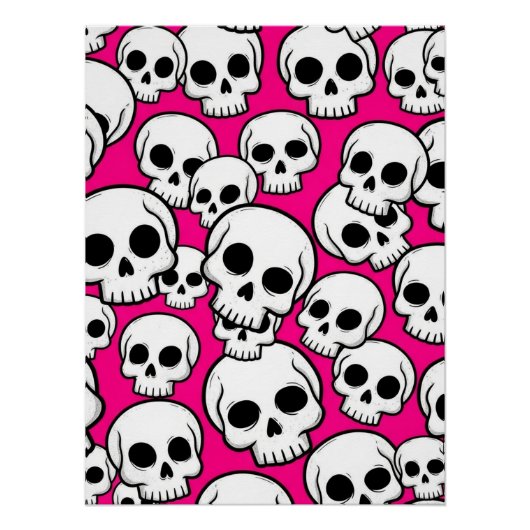 Pink Skull Pattern Glossy Poster ポスター (正面)