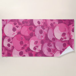 Pink Skull Pattern Pop Art Illustration ビーチタオル