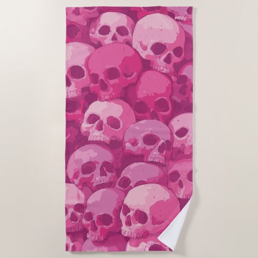 Pink Skull Pattern Pop Art Illustration ビーチタオル (正面)