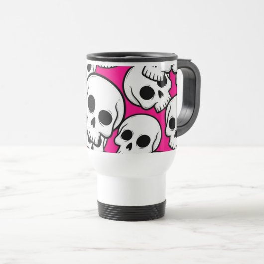 Pink Skull Pattern Travel/Commuter Mug トラベルマグ (正面右)