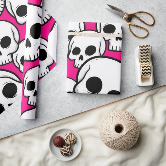Pink Skull Pattern Wrapping Paper ラッピングペーパー (クラフト)