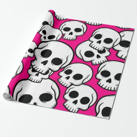 Pink Skull Pattern Wrapping Paper ラッピングペーパー (アンロールド)