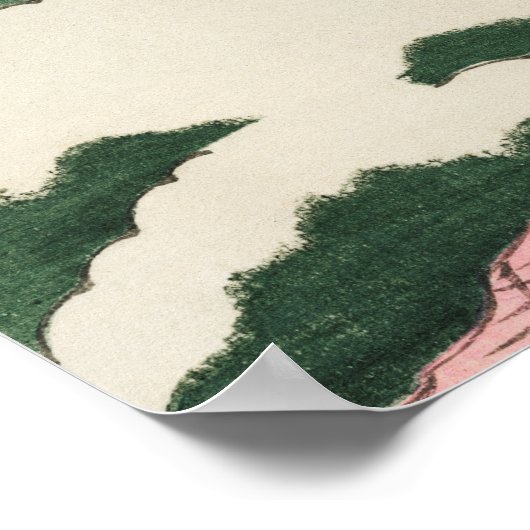 Pink Sky Clouds Japanese Woodblock Art Print ポスター (角)