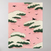 Pink Sky Clouds Japanese Woodblock Art Print ポスター (正面)