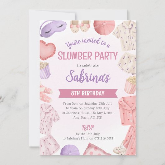Pink Slumber Party Invitation - Girls Sleepover 招待状 (正面)