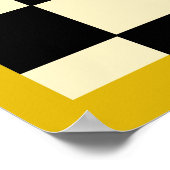 Pink Smiling Daisy on Black& White Checkered Retro ポスター (角)