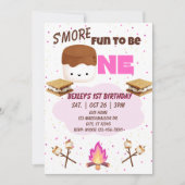 Pink, S'more Fun to be One, 1st Birthday 招待状 (正面)