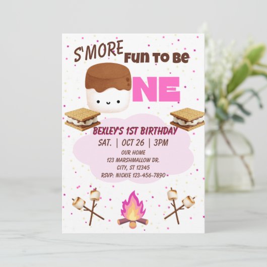 Pink, S'more Fun to be One, 1st Birthday 招待状 (スタンド正面)