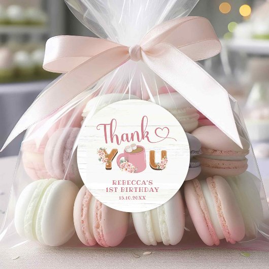 Pink S'more Girl 1st Birthday Thank You Sticker ラウンドシール