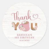 Pink S'more Girl 1st Birthday Thank You Sticker ラウンドシール (正面)