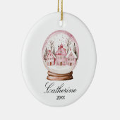 Pink Snow Globe Christmas Cozy Town Custom Name セラミックオーナメント (右)