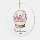 Pink Snow Globe Christmas Cozy Town Custom Name セラミックオーナメント (左)
