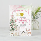 Pink Snow Much Fun to be One Girl 1st Birthday 招待状 (スタンド正面)