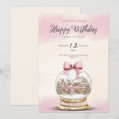  pink snowball birthday invitation 招待状 (正面/裏面)