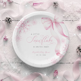 Pink Snowflake Baby Shower ペーパープレート