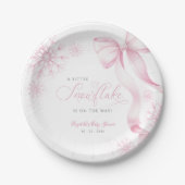 Pink Snowflake Baby Shower ペーパープレート (正面)