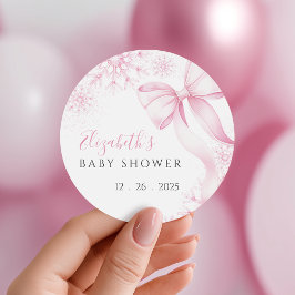 Pink Snowflake Baby Shower Stickers ラウンドシール