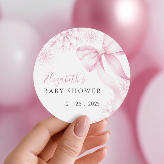 Pink Snowflake Baby Shower Stickers ラウンドシール