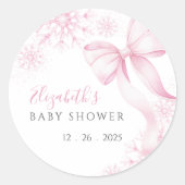 Pink Snowflake Baby Shower Stickers ラウンドシール (正面)