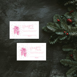 Pink Snowflake Ballerina Diaper Raffle Baby Shower エンクロージャーカード