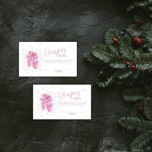 Pink Snowflake Ballerina Diaper Raffle Baby Shower エンクロージャーカード