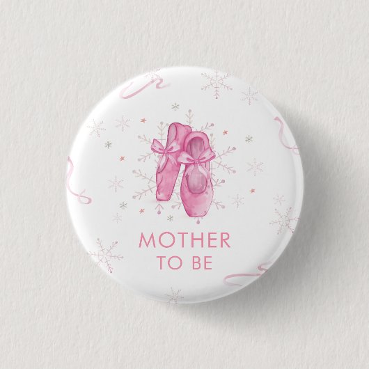 Pink Snowflake Ballerina Mother To Be Baby Shower  缶バッジ (正面)