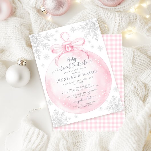 Pink Snowflake Christmas Winter Baby girl shower 招待状
