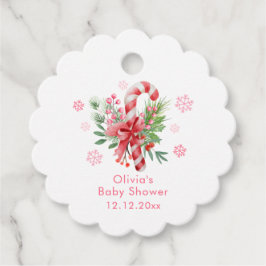Pink Snowflake Festive Candy Girl Baby Shower フェイバータグ