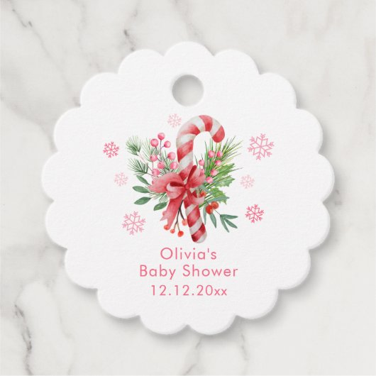 Pink Snowflake Festive Candy Girl Baby Shower  フェイバータグ (正面)