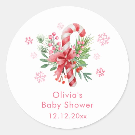 Pink Snowflake Festive Candy Girl Baby Shower  ラウンドシール (正面)
