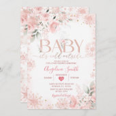 Pink Snowflake Floral Its Cold Outside Baby Shower 招待状 (正面/裏面)