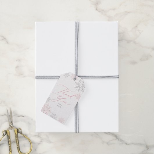 Pink Snowflake Glitter Birthday ギフトタグ (より糸付き)