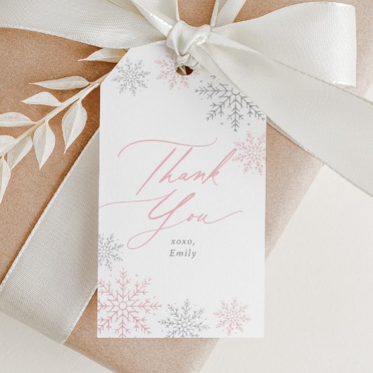 Pink Snowflake Glitter Birthday ギフトタグ