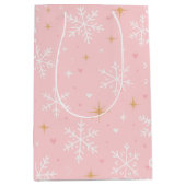 Pink Snowflake & Gold Sparkle Christmas Gift Bag ミディアムペーパーバッグ (正面)