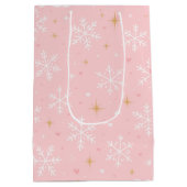 Pink Snowflake & Gold Sparkle Christmas Gift Bag ミディアムペーパーバッグ (裏面)