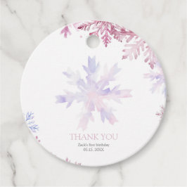 Pink Snowflake Round Favor Tag for First Birthday  フェイバータグ