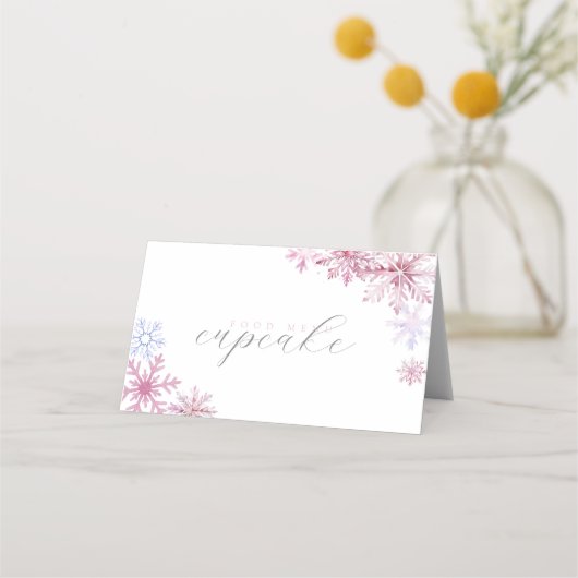 Pink Snowflake Tent Menu Card  プレイスカード (正面)